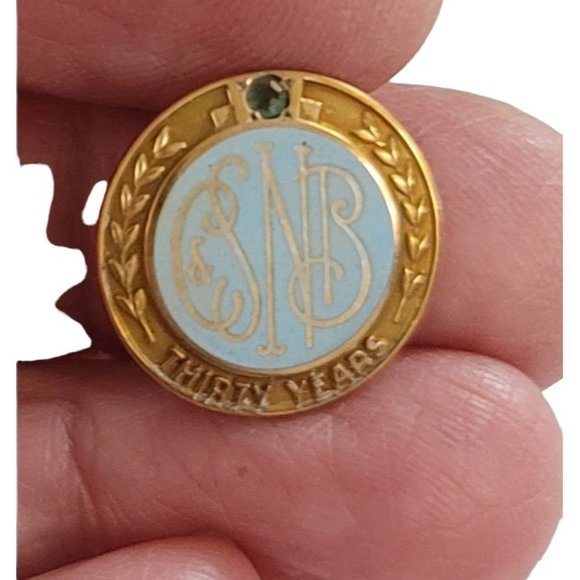 10K Yellow Gold Script Font CSNB 30-Year Service Monogram Pin, K973 - Picture 3 of 8